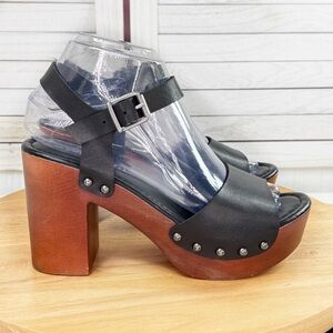 Madden Girl Reidd Chunky Platform Faux Leather Block Heel Sandals Black 8